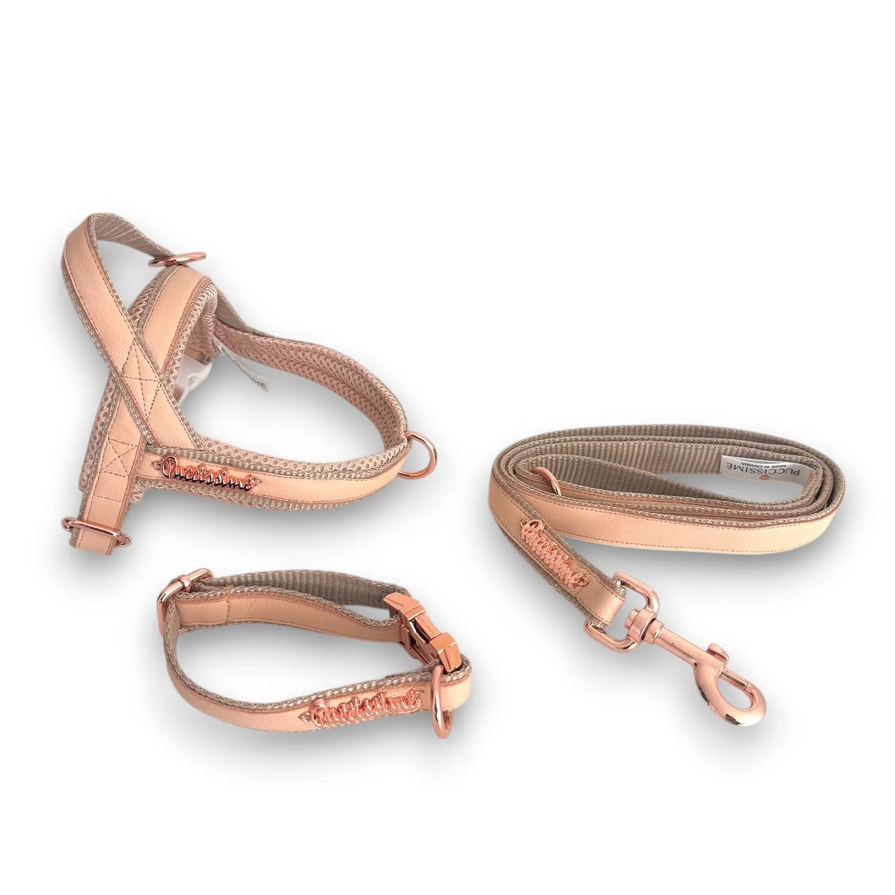 Peach real Leather One-Click Dog Harness Puccissimé Pet Couture