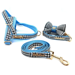 Prince Houndstooth Blue One-Click Dog Harness Puccissimé Pet Couture
