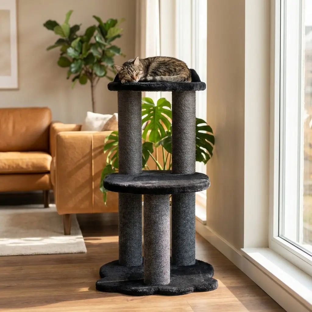 Relaxation - 2-Level Cat Tree - Black Faux Fur Noba Animal Co.