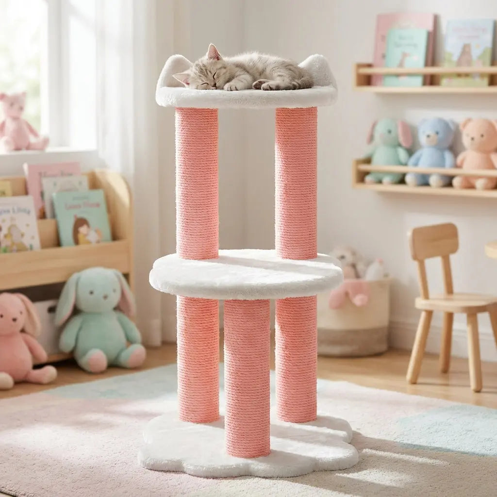 Relaxation - 2-Level Cat Tree - White Faux Fur Noba Animal Co.
