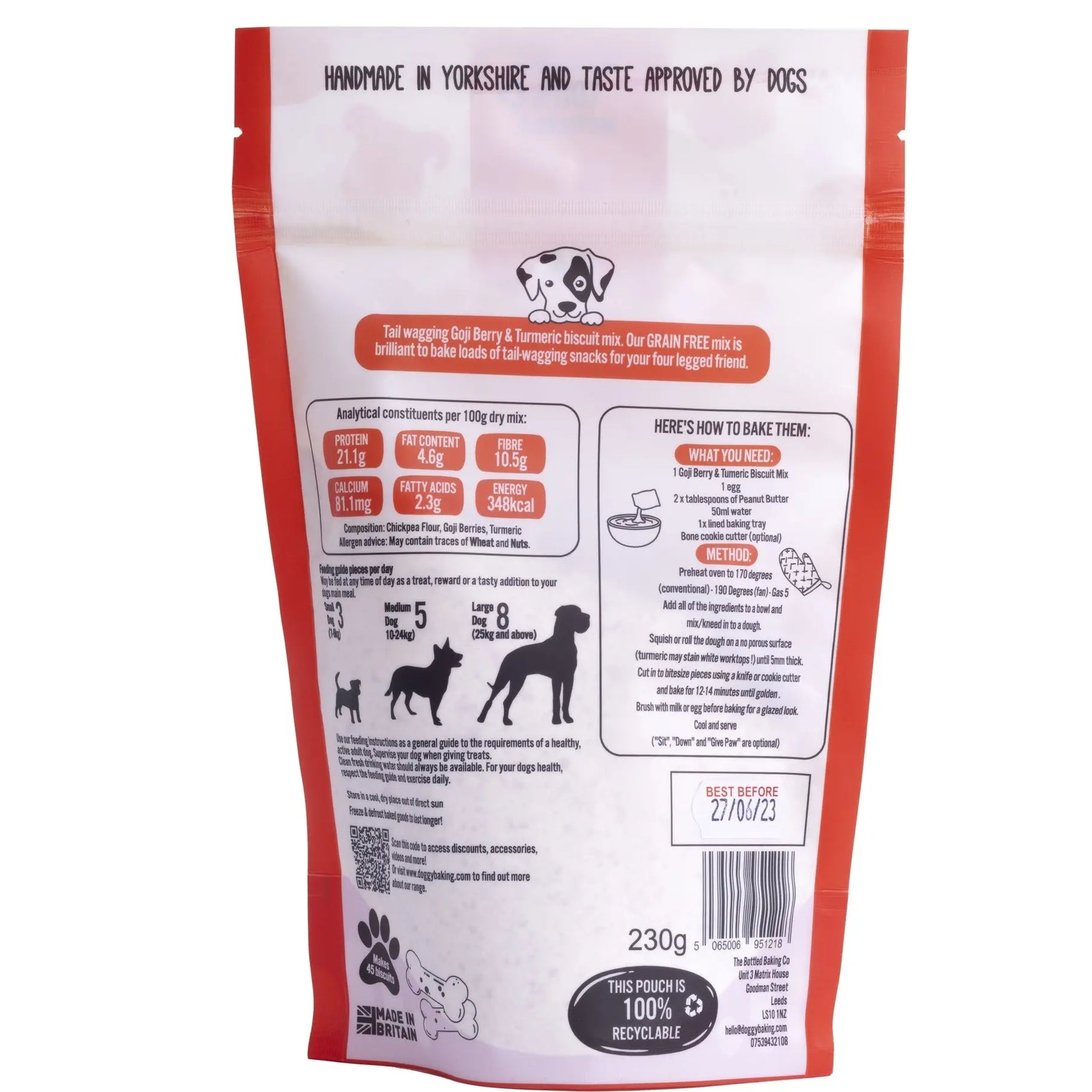 The Doggy Baking Co -  Goji Berry & Turmeric Grain free Pet - Dog Biscuit Mix Pouch The Doggy Baking Co.