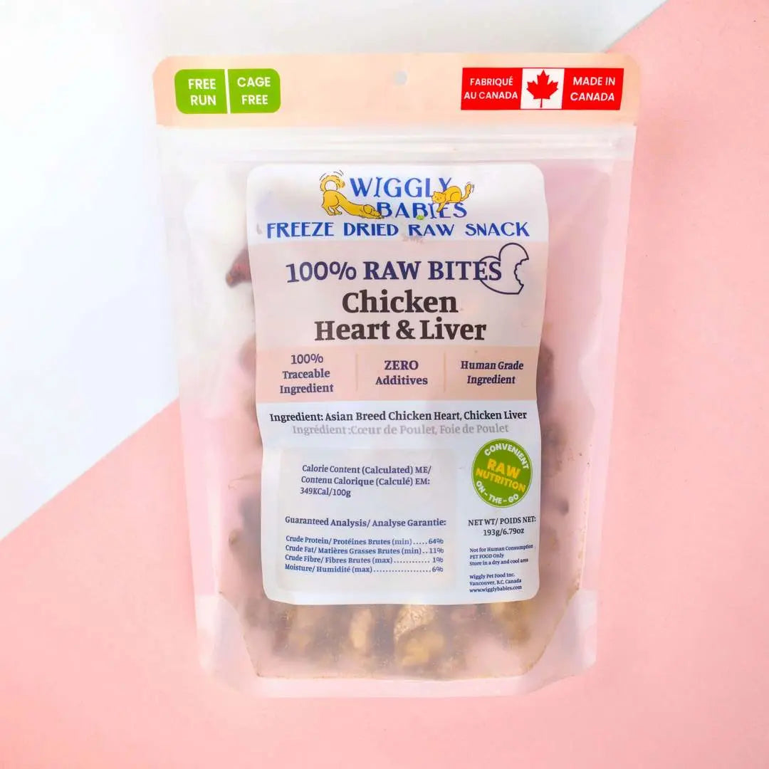 Wiggly Babies - Asian Breed Chicken Heart & Liver Freeze Dried Raw PAWMART.ca Canadian Pet Store & Pet Grooming