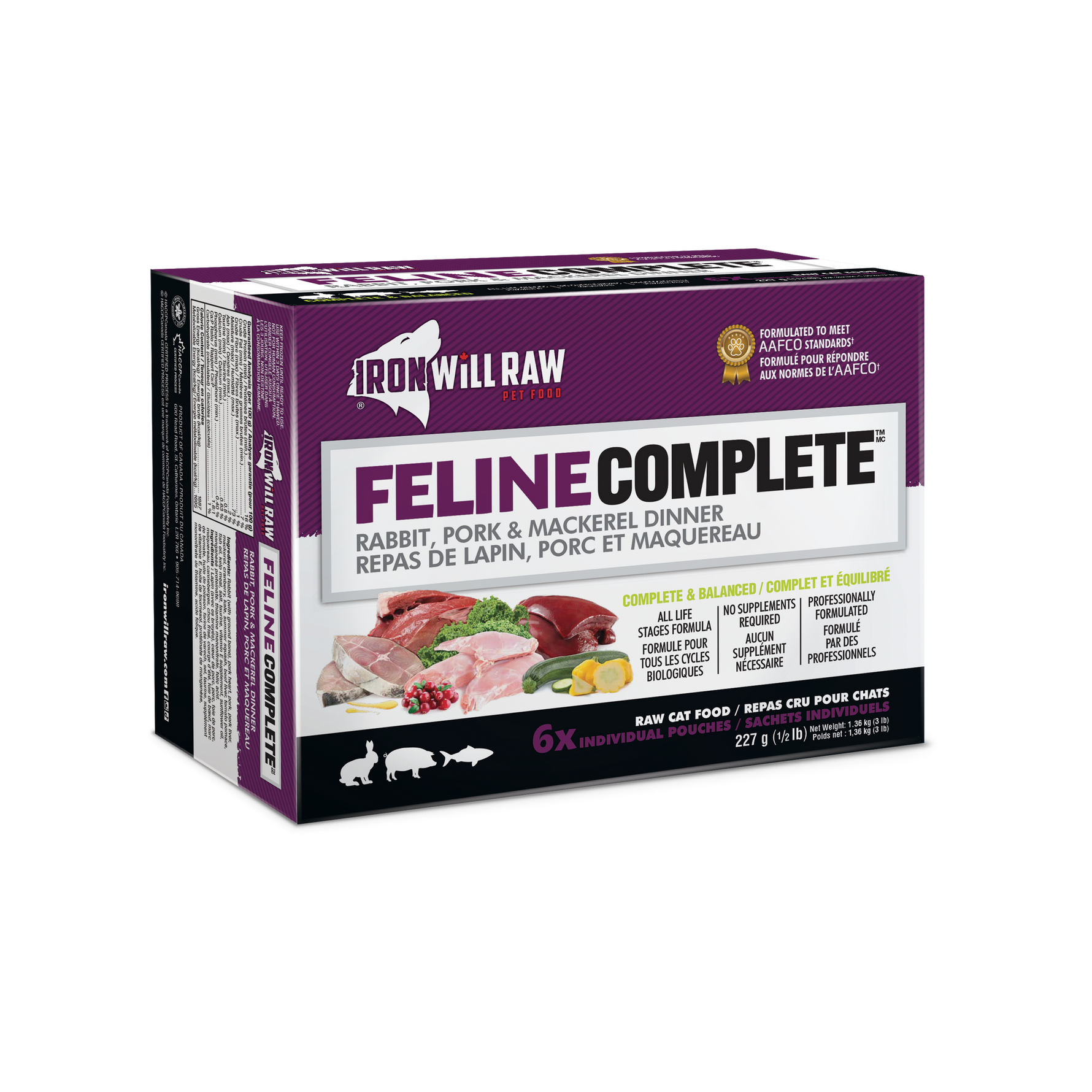 IRON WILL RAW - Feline Complete, Rabbit, Pork & Mackerel Dinner - Raw Cat Food IRON WILL RAW