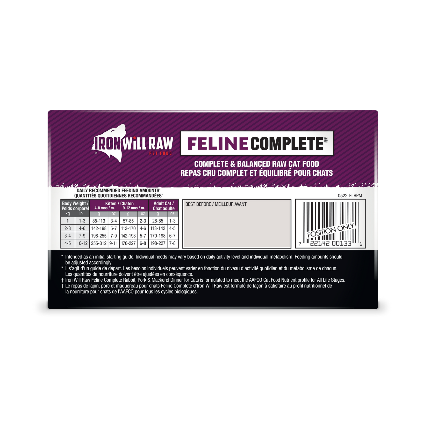 IRON WILL RAW - Feline Complete, Rabbit, Pork & Mackerel Dinner - Raw Cat Food IRON WILL RAW