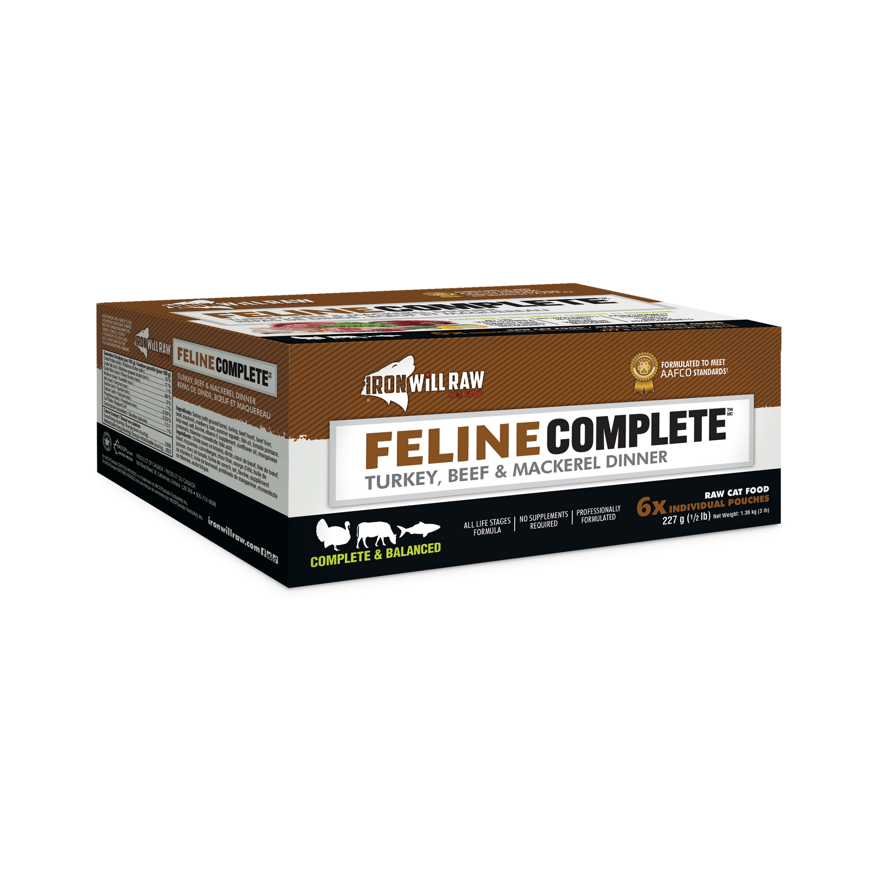 IRON WILL RAW - Feline Complete - Turkey, Beef & Mackerel - Raw Cat Food IRON WILL RAW