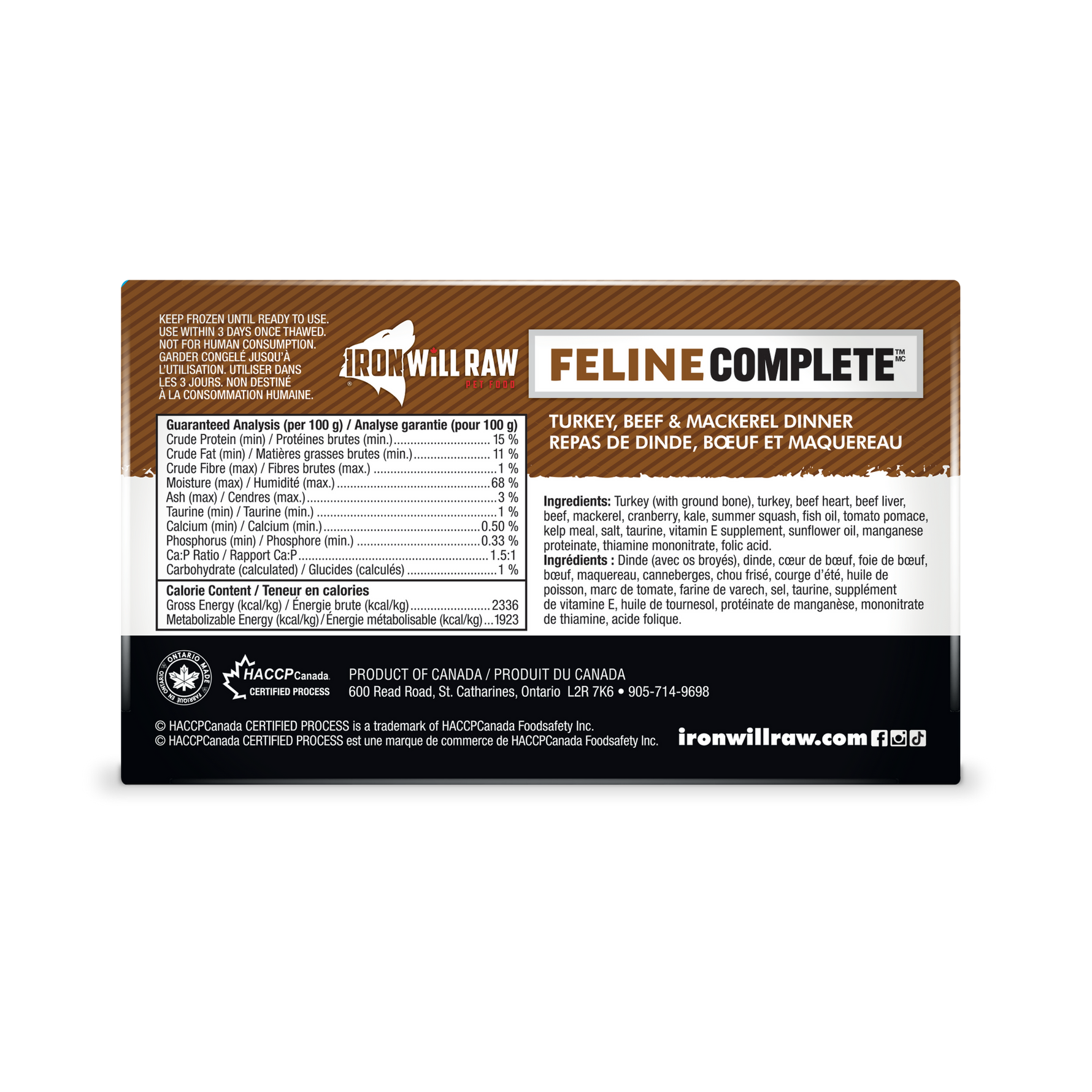 IRON WILL RAW - Feline Complete - Turkey, Beef & Mackerel - Raw Cat Food IRON WILL RAW