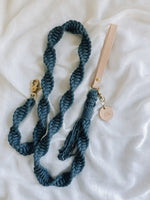 EMBER & IVORY Macrame Leash - Teal - Spiral - Natural Leather Caramel Handle Ember & Ivory