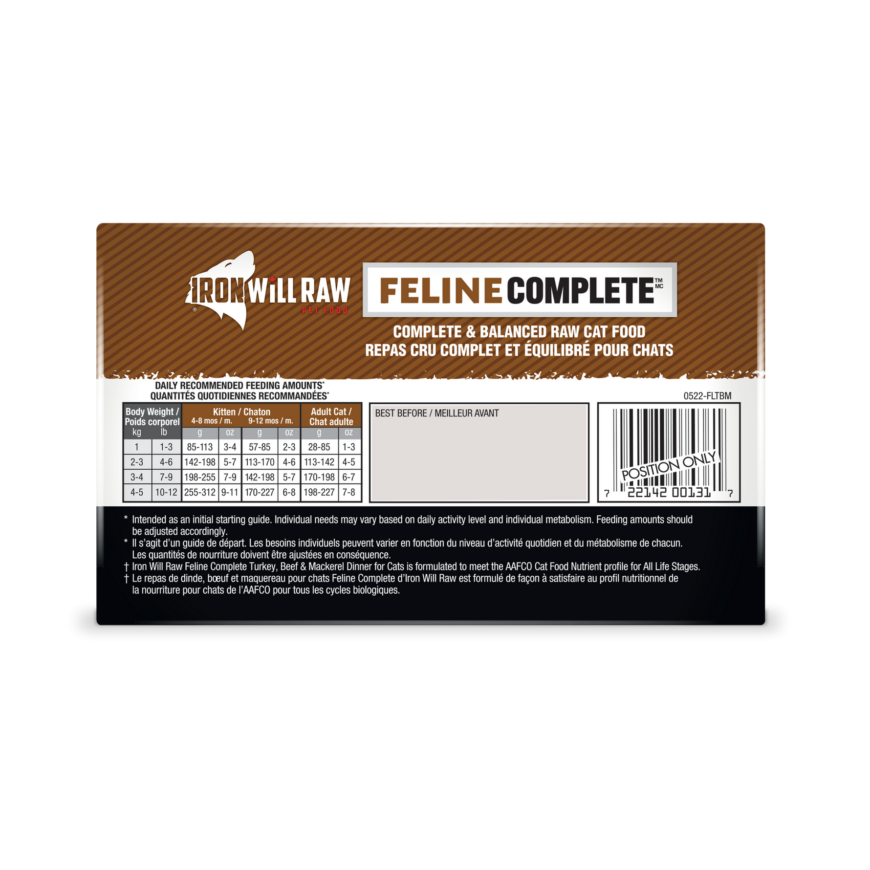 IRON WILL RAW - Feline Complete - Turkey, Beef & Mackerel - Raw Cat Food IRON WILL RAW