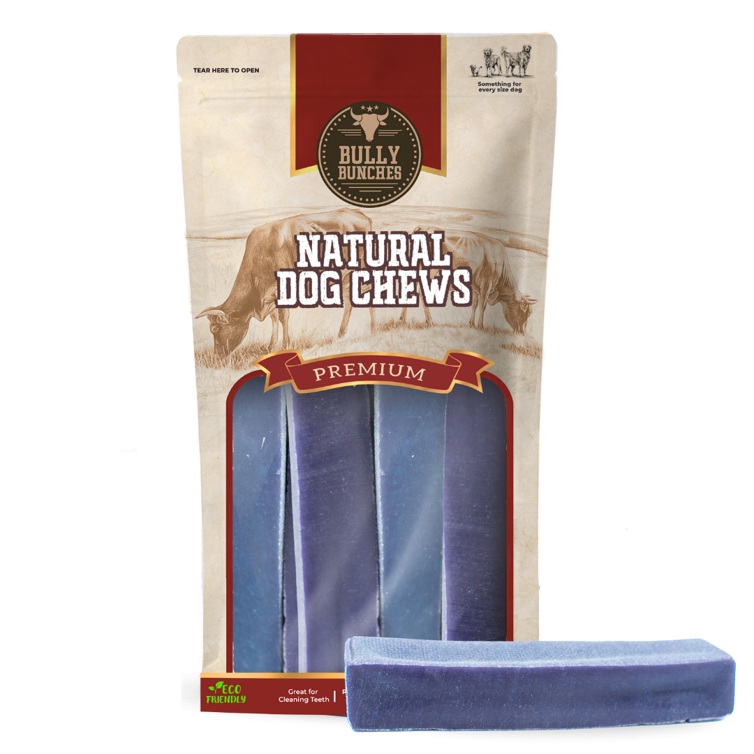 Bully Bunches pouch of blueberry himalayan yak chew (medium), with loose chews beside it