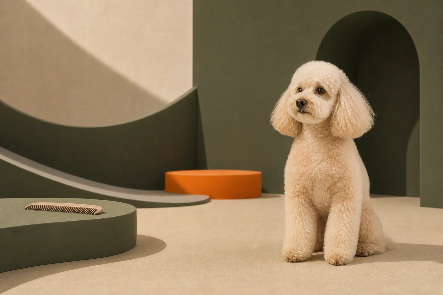 Freshly groomed dog in the PAWMART studio